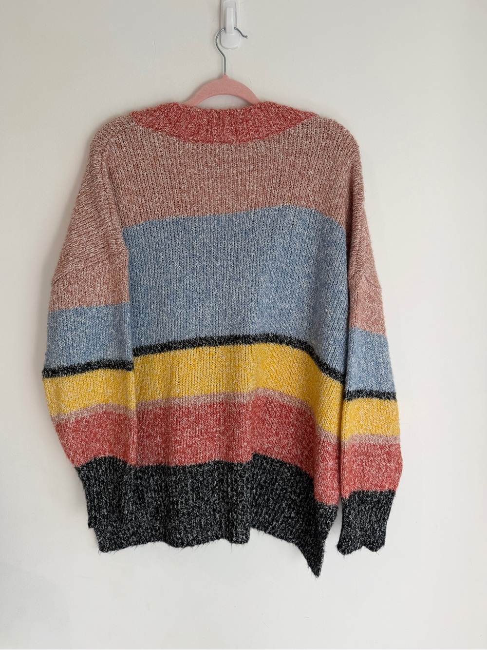 Marks & Spencer V-Neck Striped Sweater in Pink, Blue, Yellow, Black - Picture 4 of 4